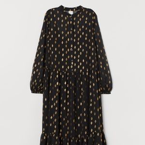 H&M Black Gold Foil Dotted Maxi Dress - Size 4